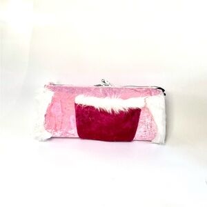 Pink and White Fur-Trimmed Clutch